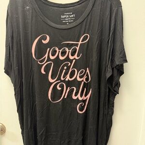 Torrid Black Tee with Pink 'Good Vibes Only' Print